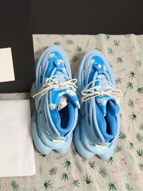 Balmain Sky Cloud Print Unicorn Sneakers Futuristic Blue Platform Shoes Full Set